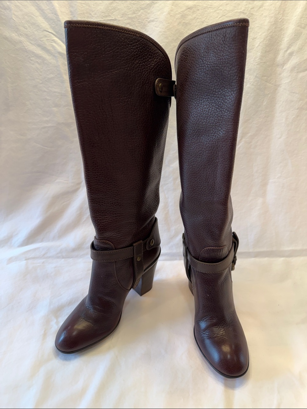 Hogan Women's Tall Leather Heeled Boots in Dark Brown LIKE NEW